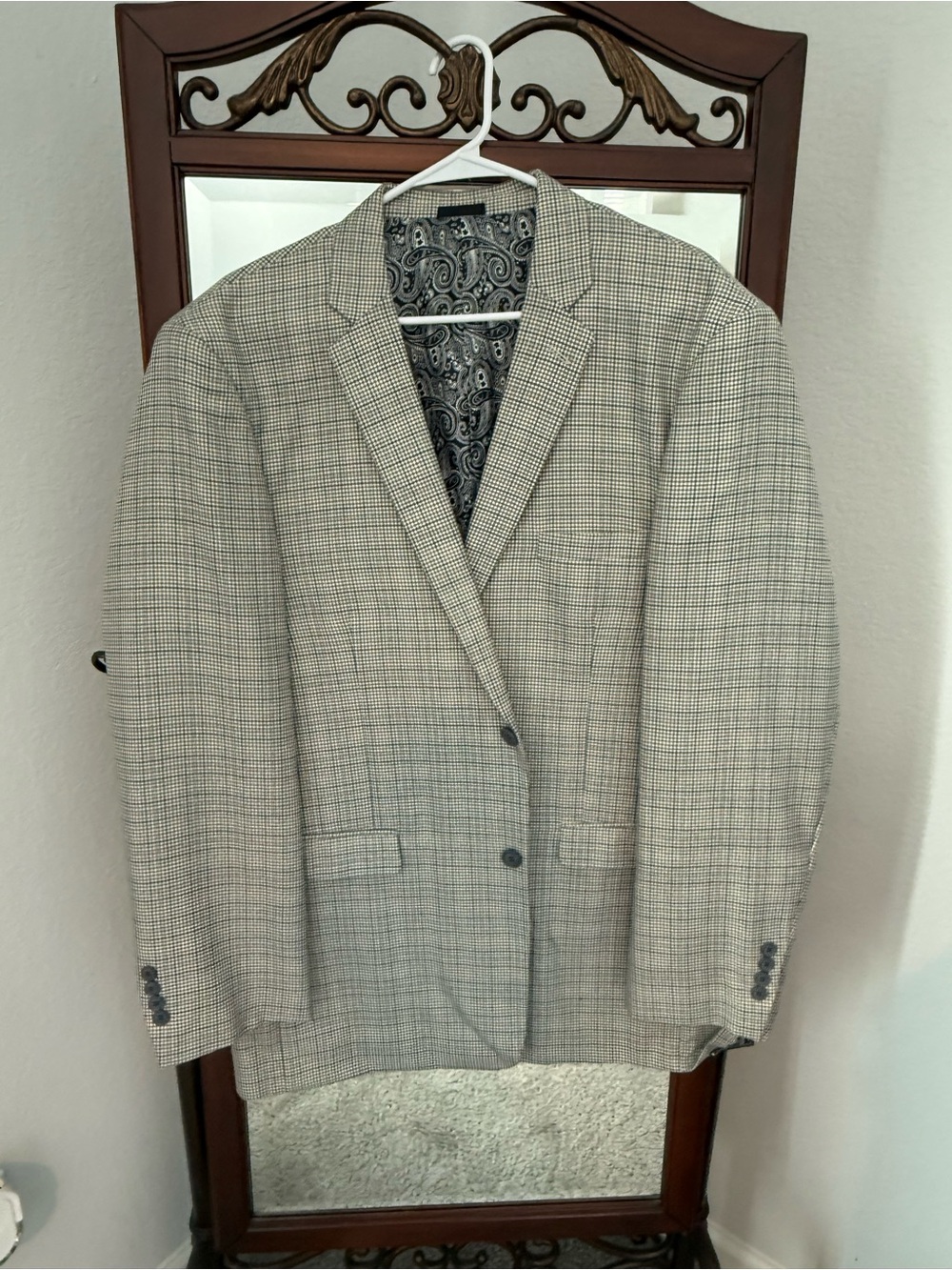 Stacy Adams Beige and Gray Glen Plaid Sport Coat